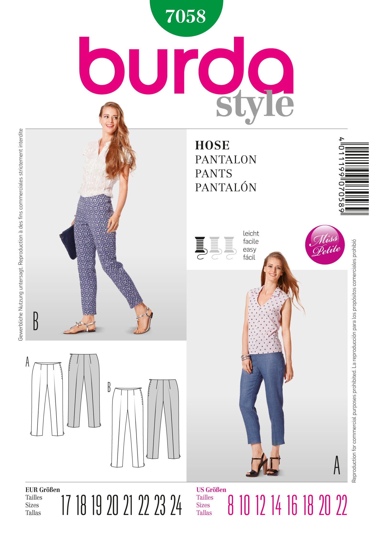 Patron Burda 7058 Pantalons dames